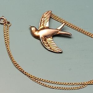 Gold & Silver Swallow Bird Pendant Necklace